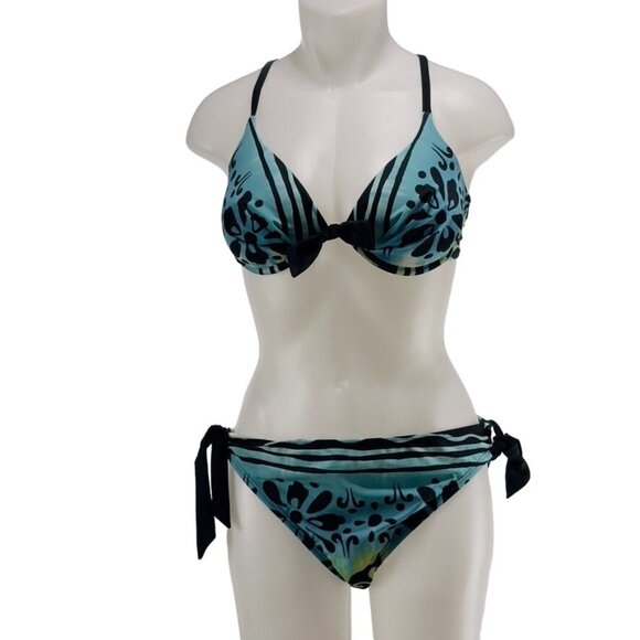 OCEAN DREAM COLLECTION Women's Nylon 2 Piece Blue Green Built-In Bra Size 14 - Picture 1 of 10